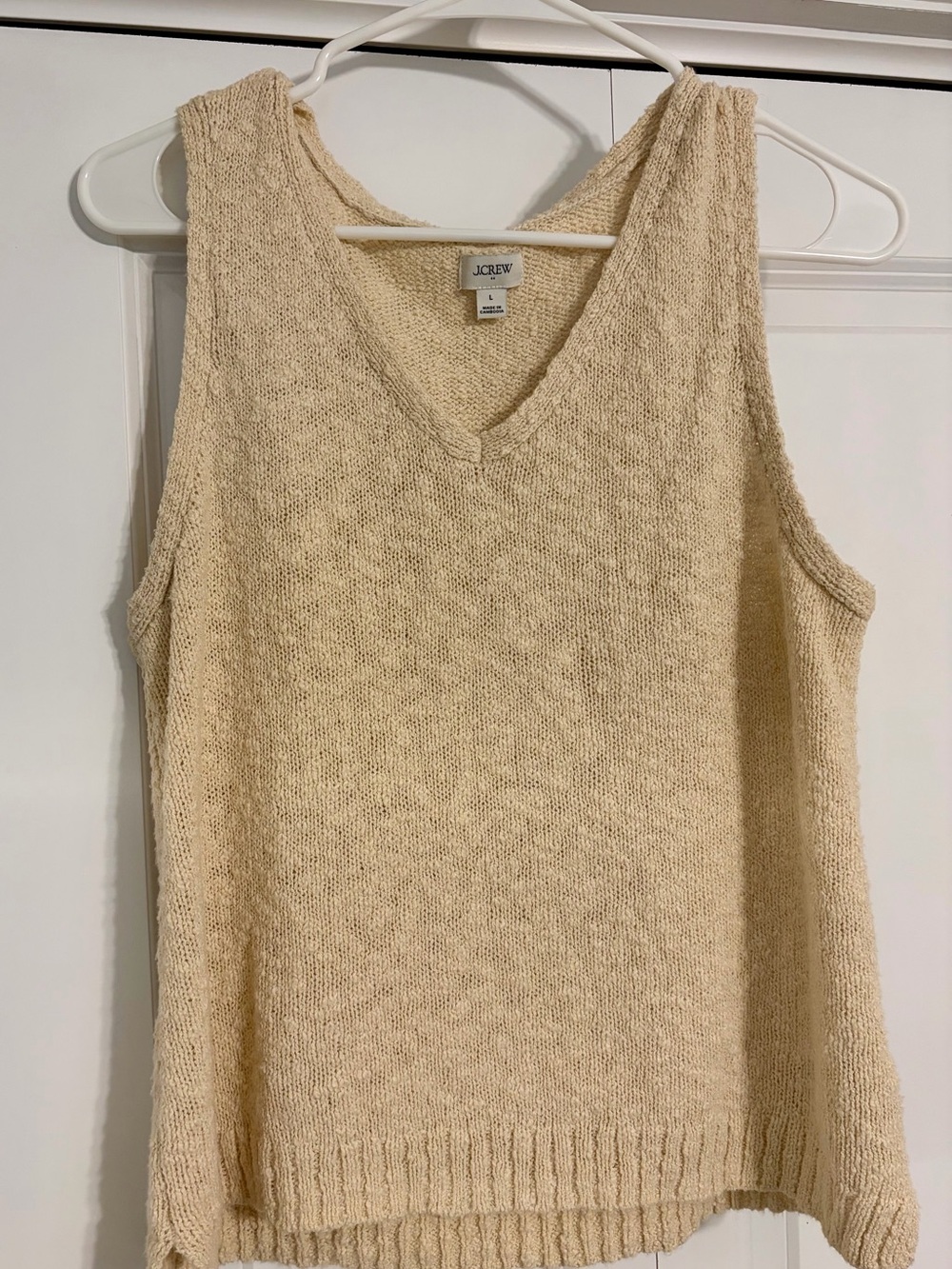 J. Crew Factory V-Neck Beach Sweater Tank, Size L, Dusty Ivory